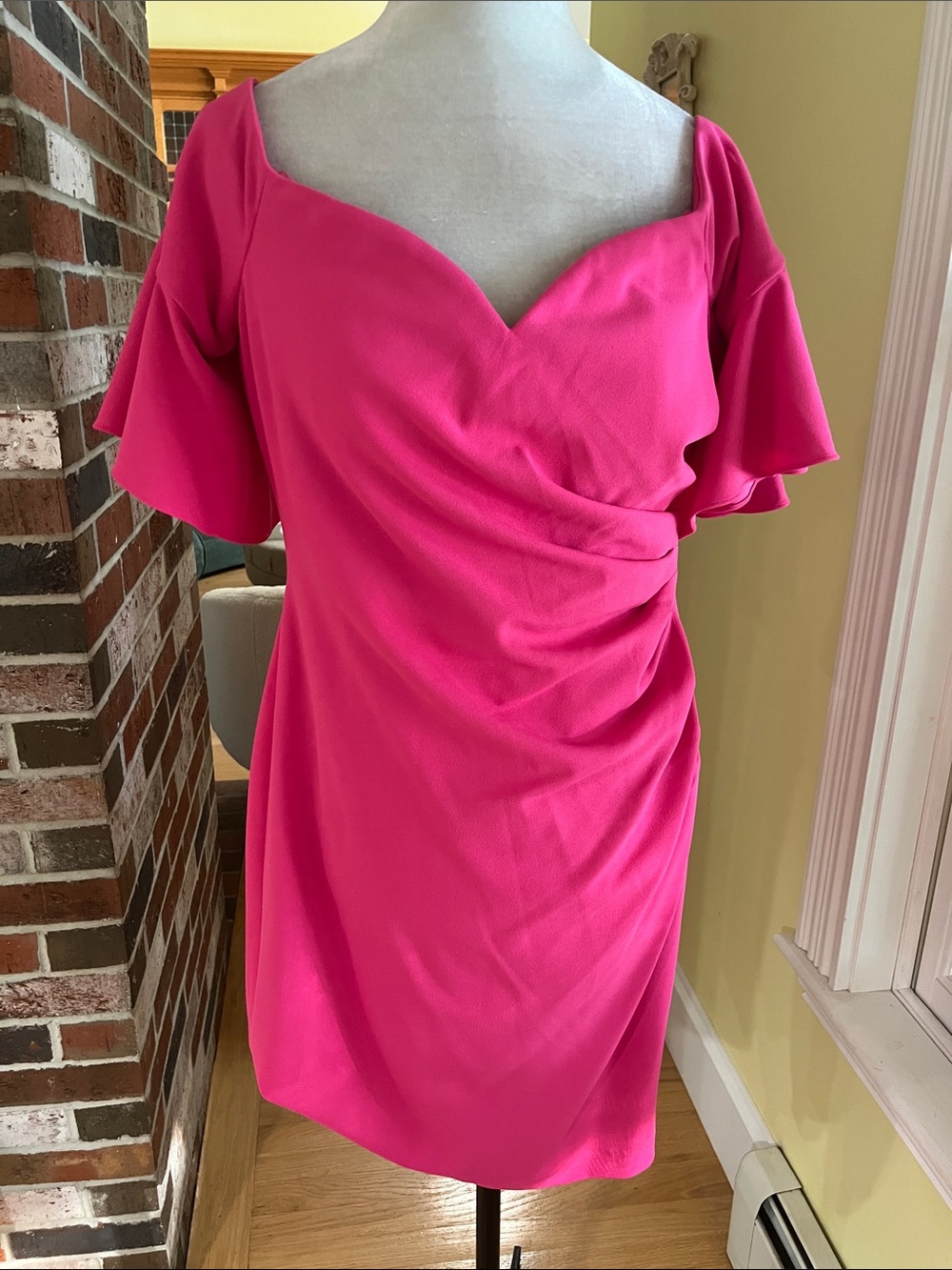 CALVIN KLEIN Pink Off Shoulder Sweetheart Neckline Flutter Sleeve Dress 12 NWOT - Picture 3 of 9